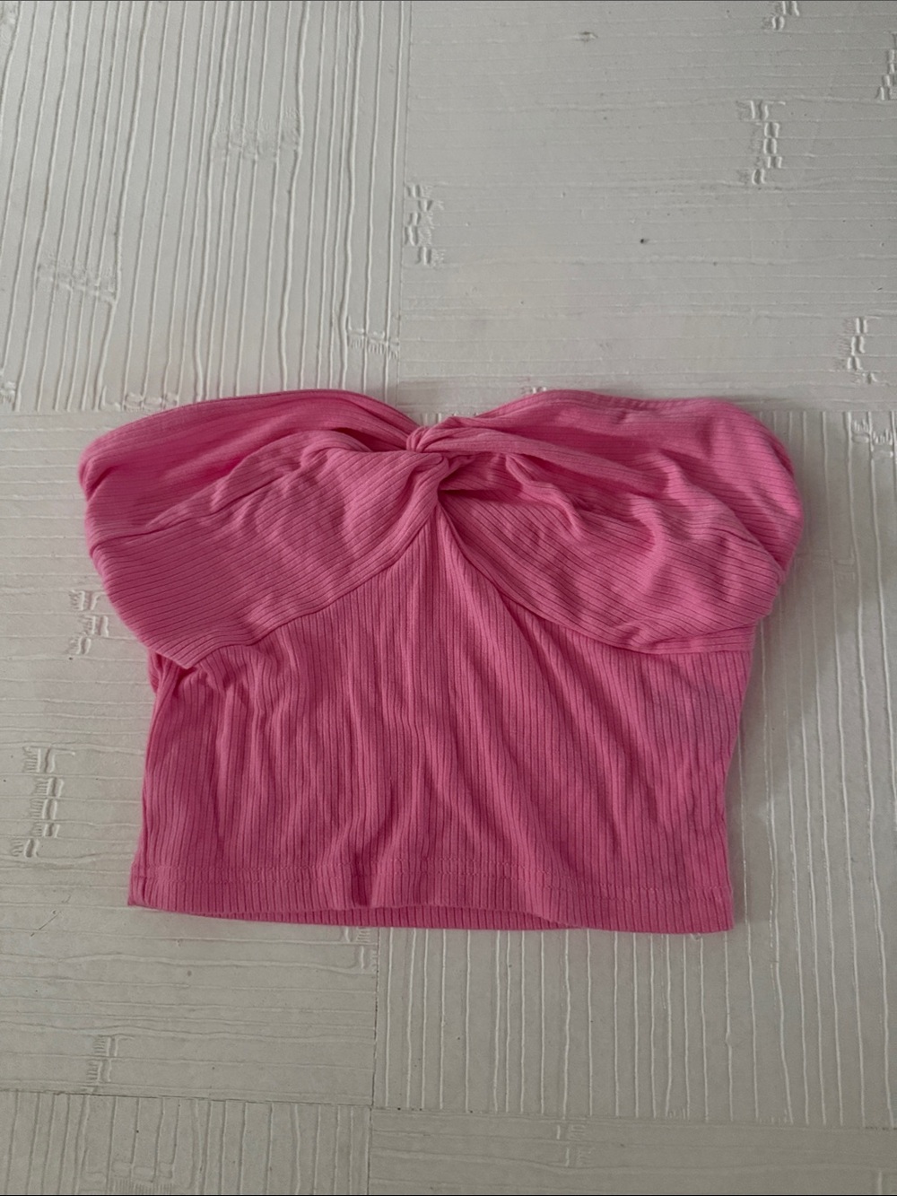 Women’s Pink Strapless Twist-Front Ribbed Tube Top